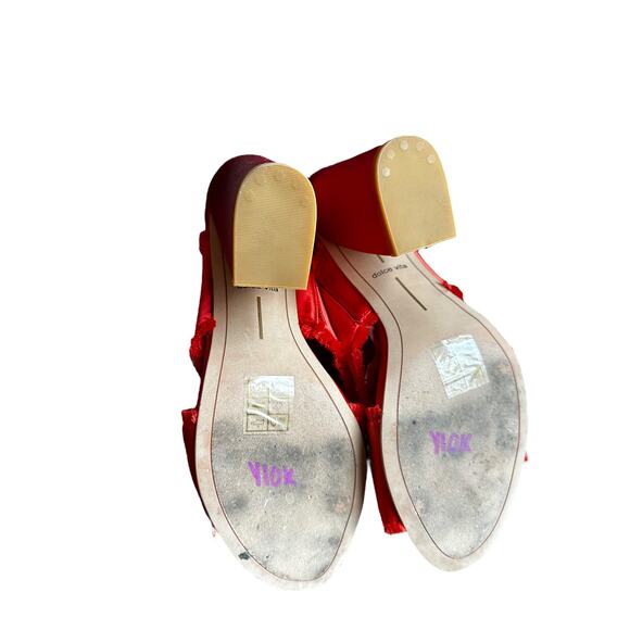 Dolce Vita Red-Orange Satin Fringe Trim Mule, Block Heel, Women's 10 - Picture 8 of 8